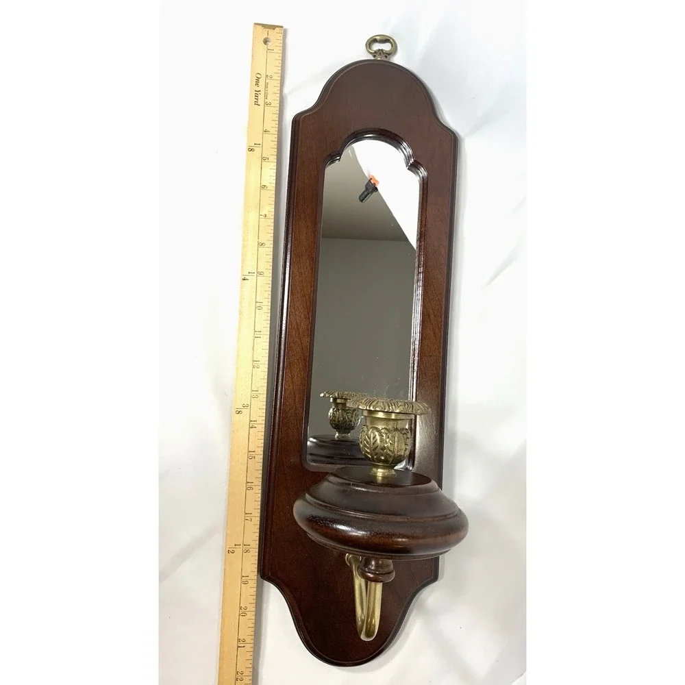 Bombay Company‎ Wood Wall Candle Sconce Mirrored Brass Vintage 80s